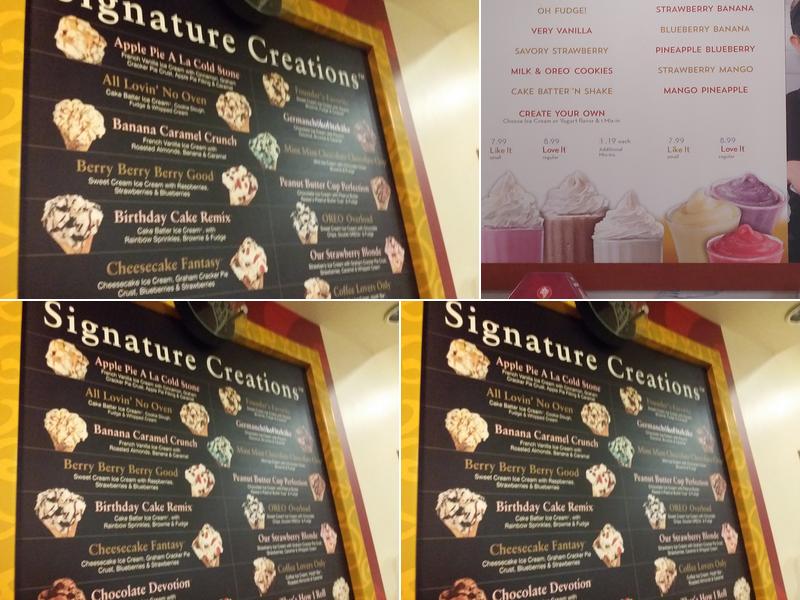 Cold Stone Creamery Menu