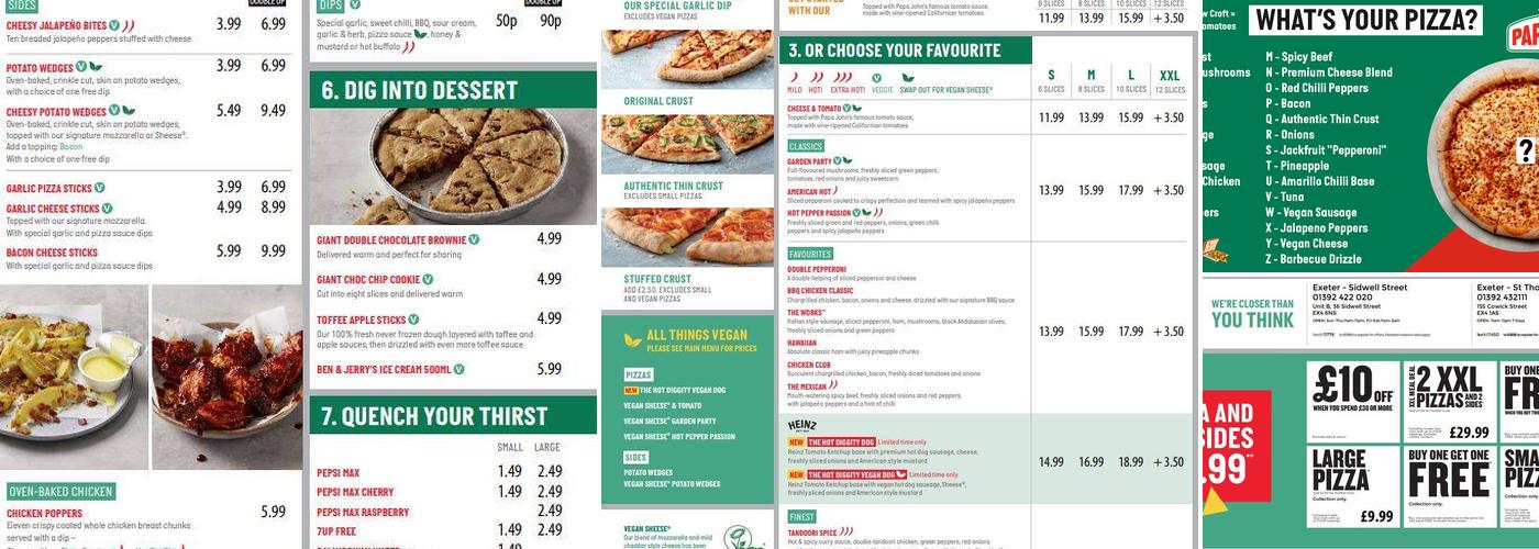 Papa Johns Pizza Menu