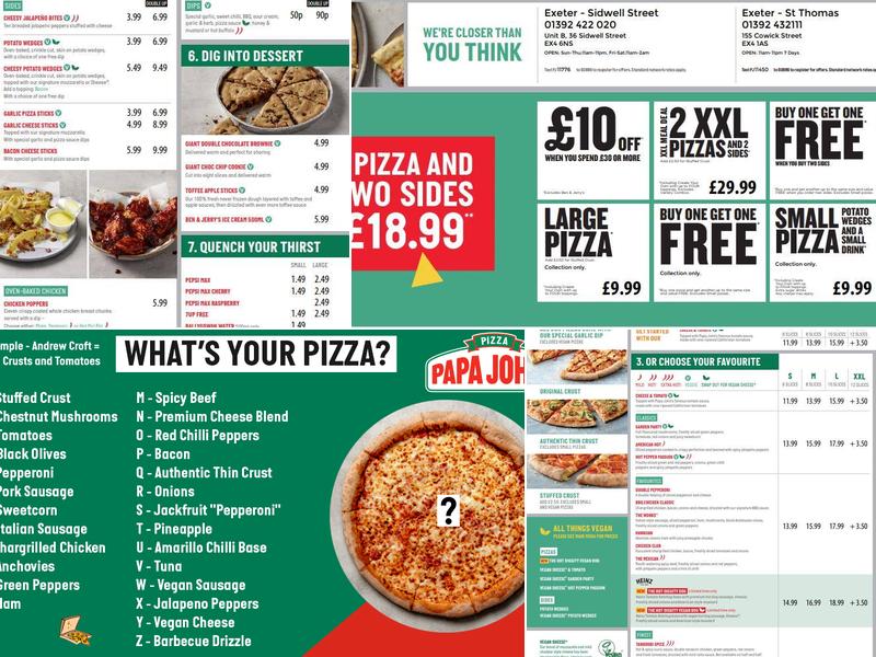 Papa Johns Pizza Menu
