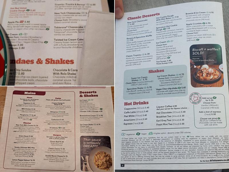 Frankie & Benny's Menu
