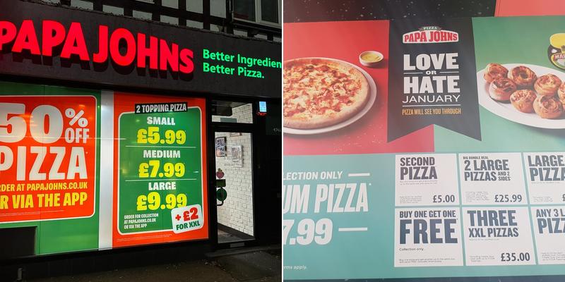 Papa Johns Pizza Menu