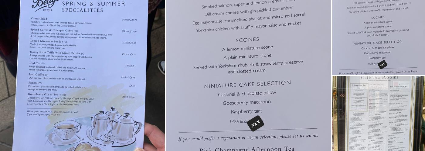 Betty's Café Tea Rooms Menu