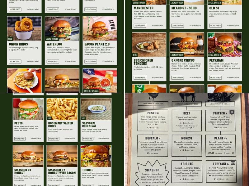 Honest Burgers King's Cross Menu