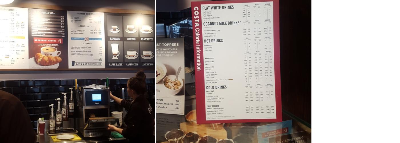 Costa Coffee Menu