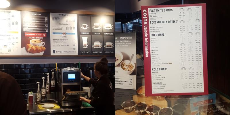 Costa Coffee Menu