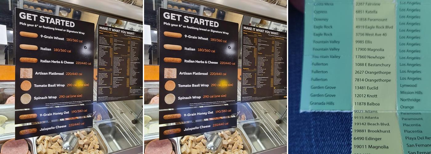 Subway Menu