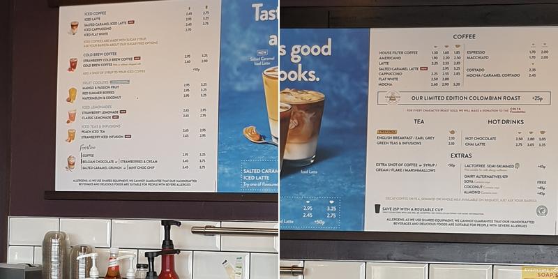 Costa Coffee Menu