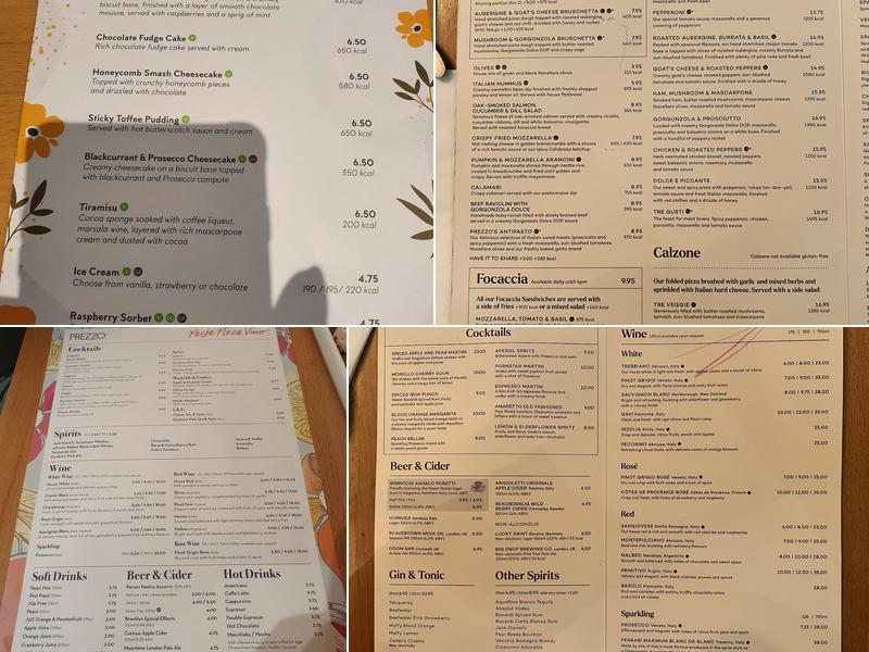 Prezzo Italian Restaurant Hemel Hempstead Menu