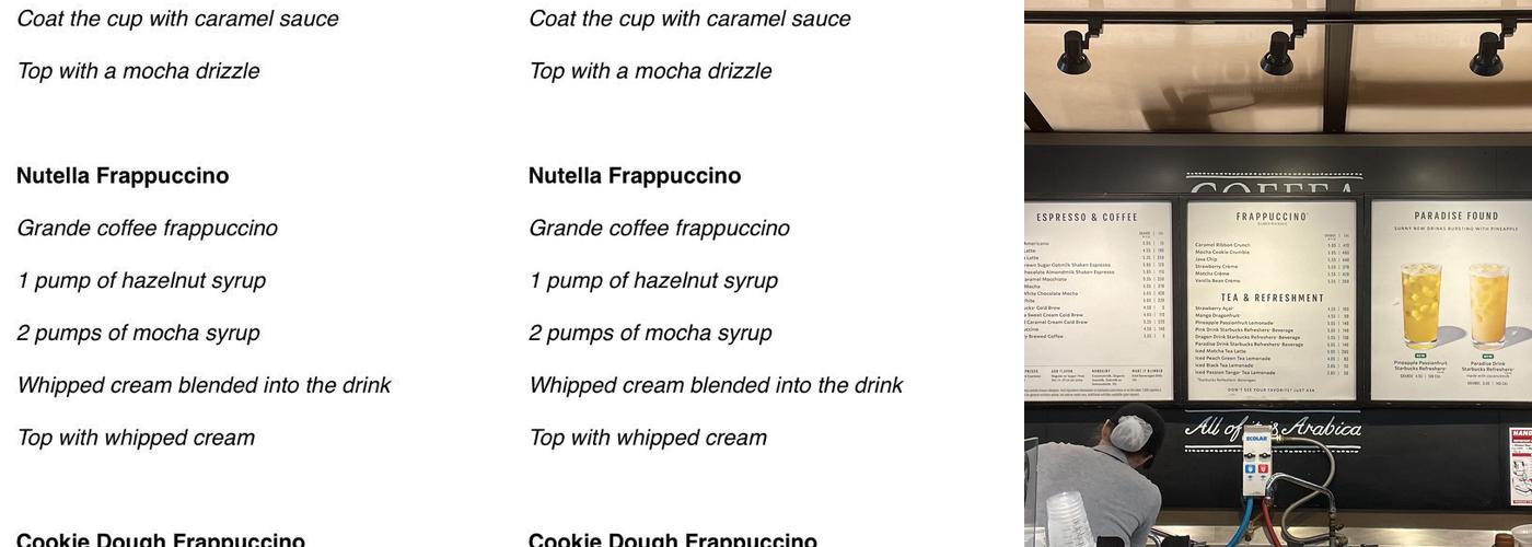 Starbucks Coffee Company Menu