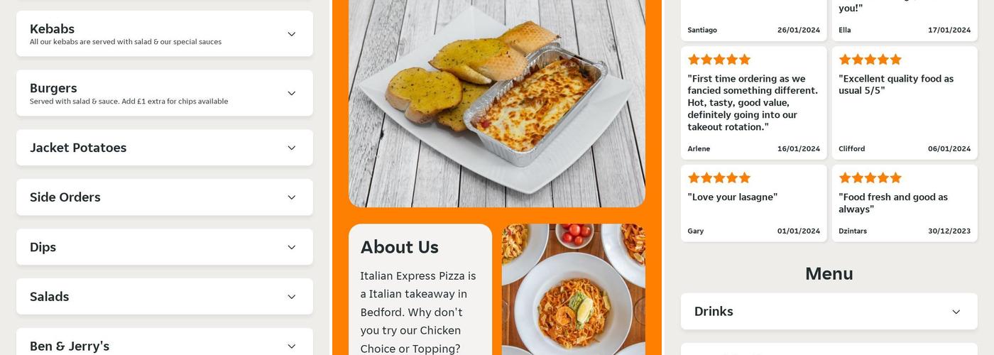 Italian Express pizza Menu