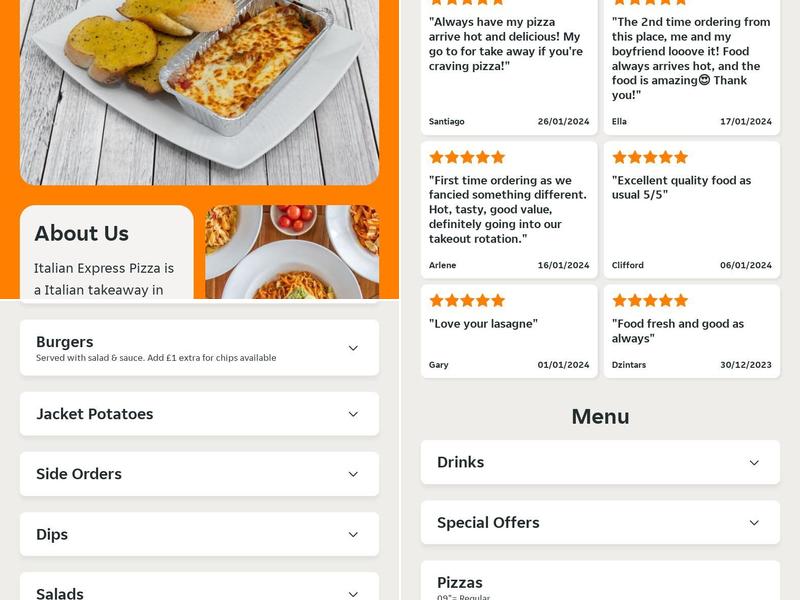 Italian Express pizza Menu