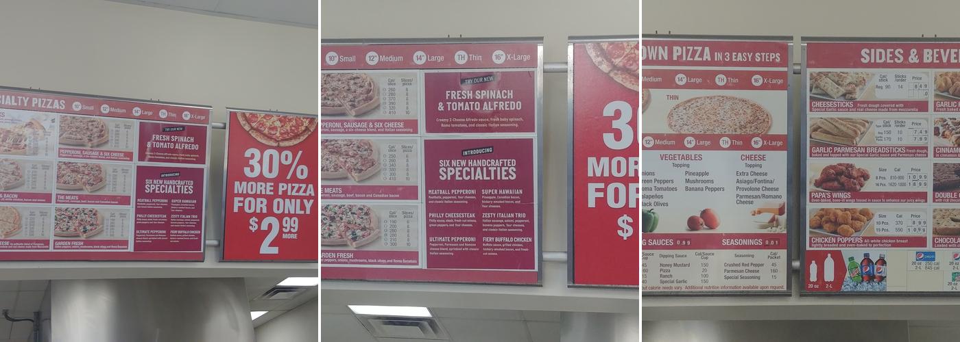 Papa Johns Pizza Menu