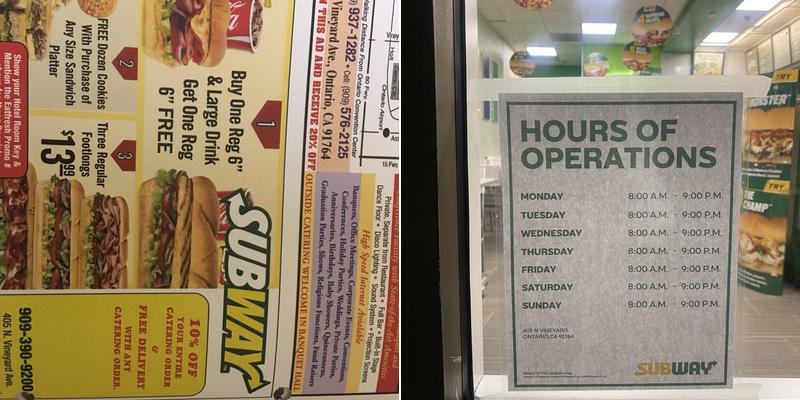 Subway Menu
