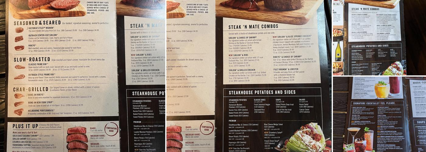 Outback Steakhouse Menu