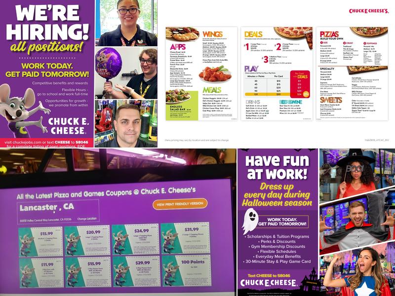 Chuck E. Cheese Menu