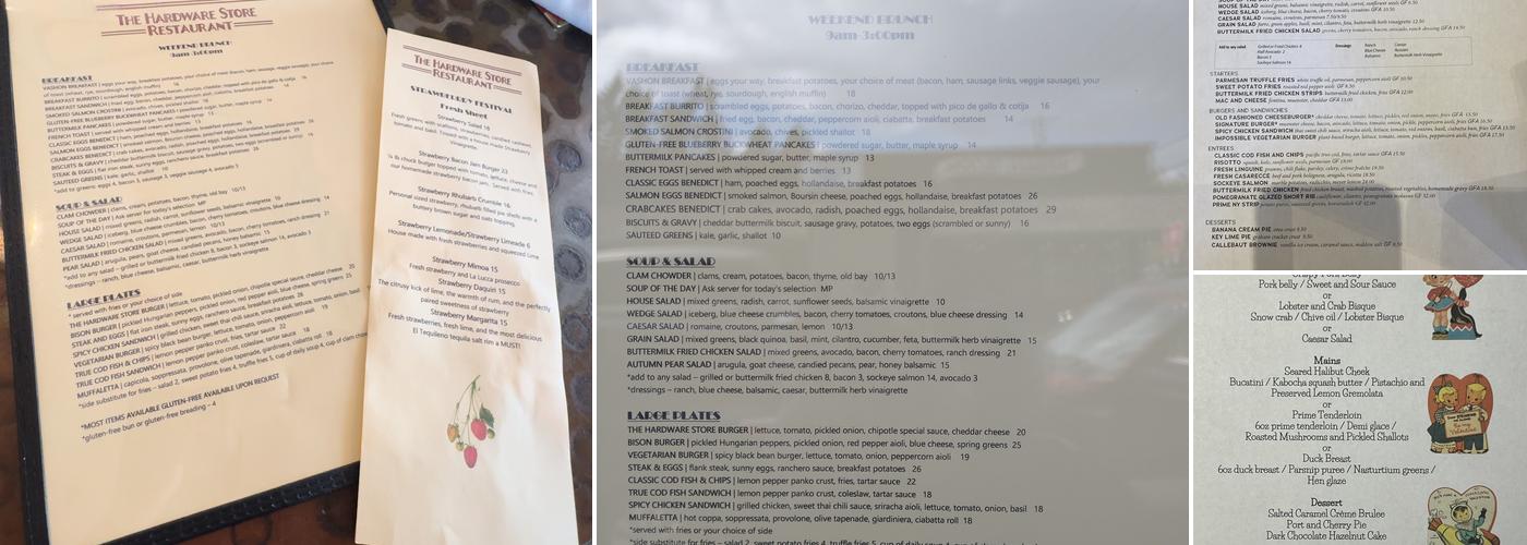 The Hardware Store Restaurant Menu