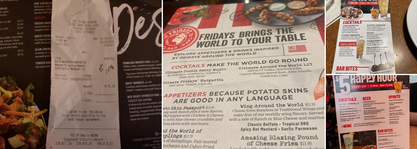 TGI Fridays Menu
