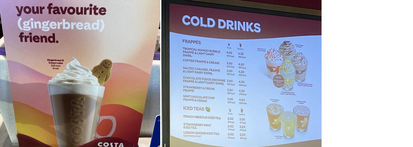 Costa Coffee Menu