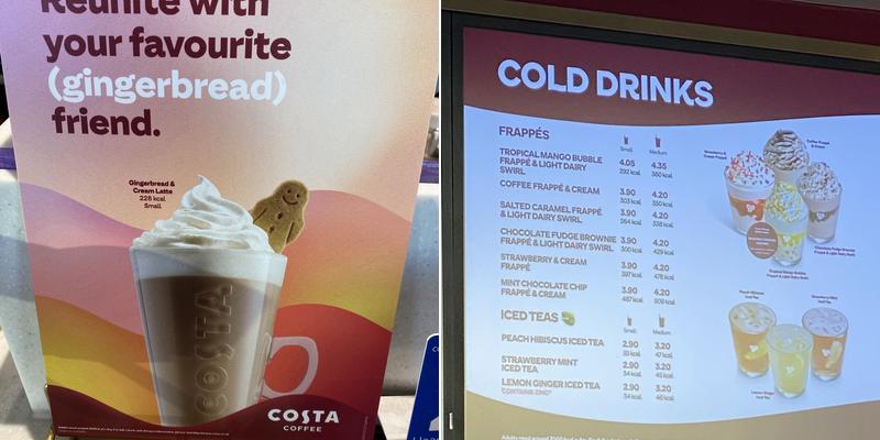 Costa Coffee Menu