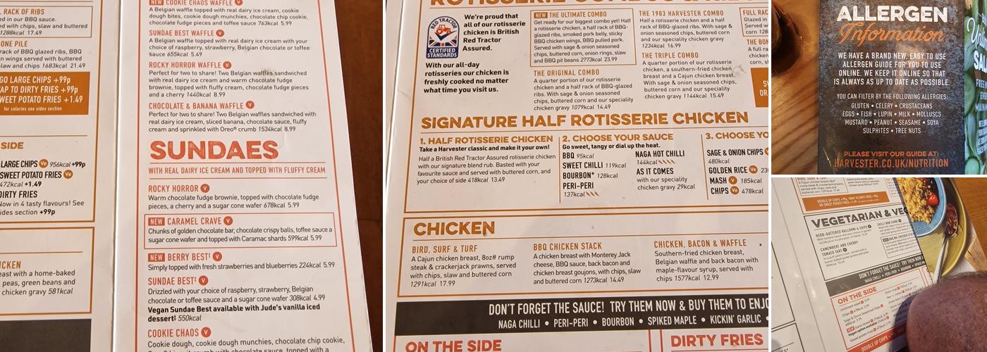 The Horse and Groom Harvester Menu