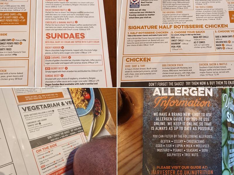 The Horse and Groom Harvester Menu