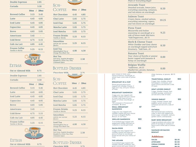 Birdman Coffeehouse and Eatery Menu