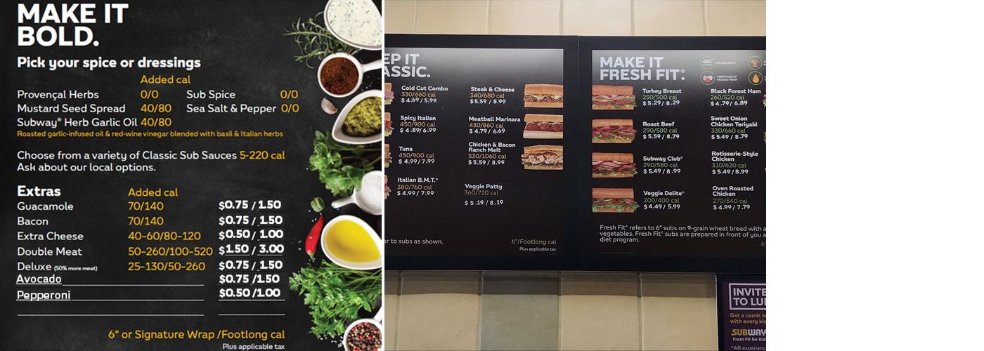 Subway Menu