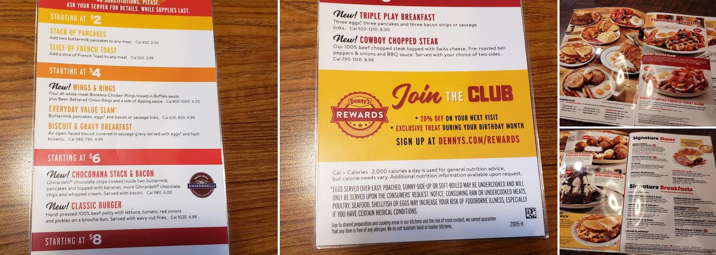 Denny's Restaurant Menu