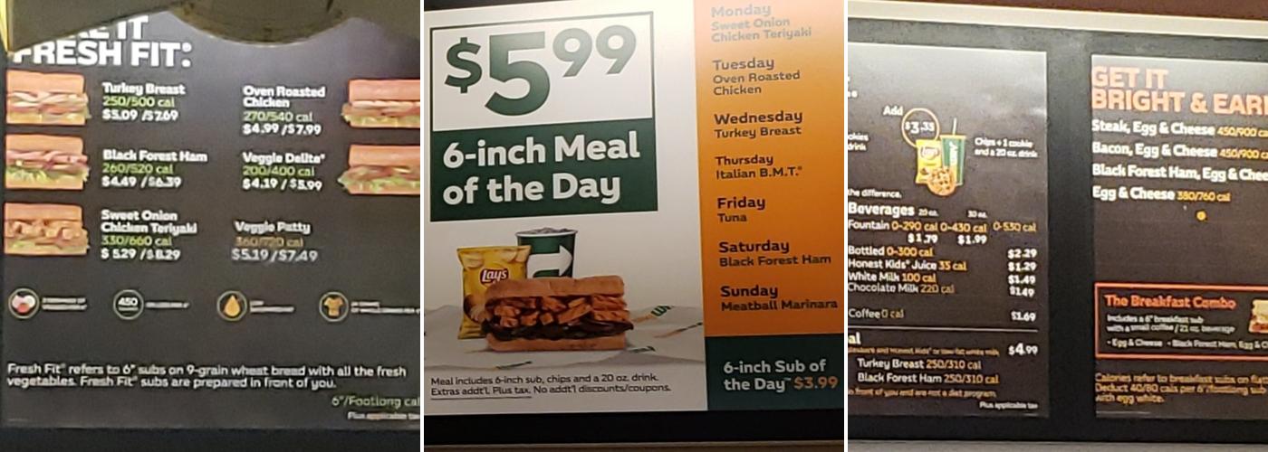 Subway Menu