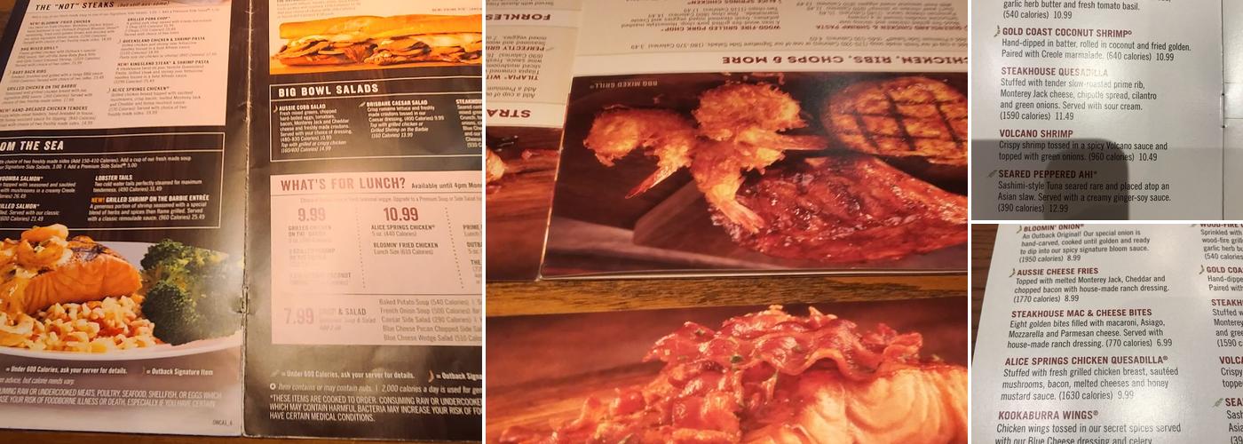 Outback steakhouse Menu