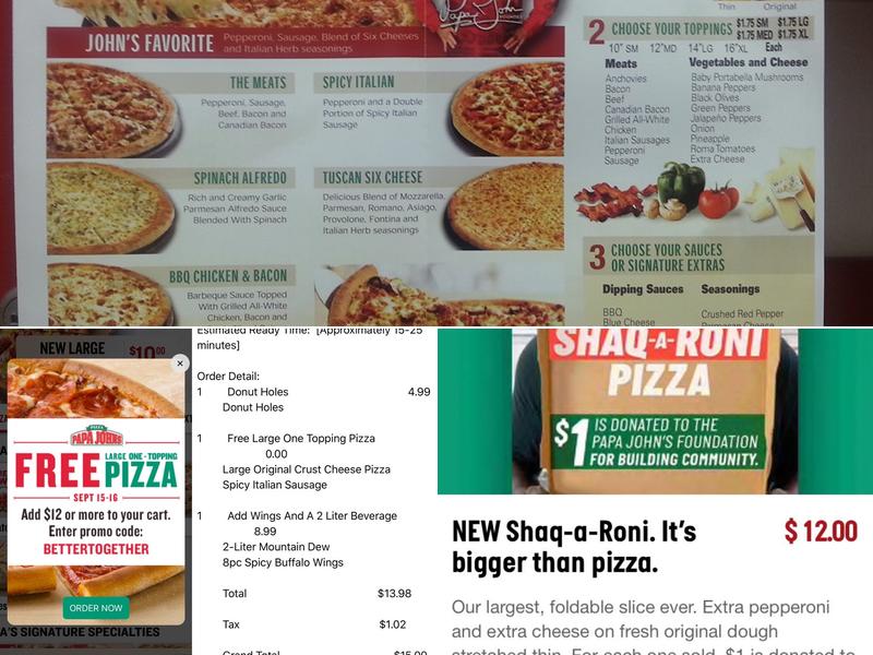 Papa Johns Pizza Menu