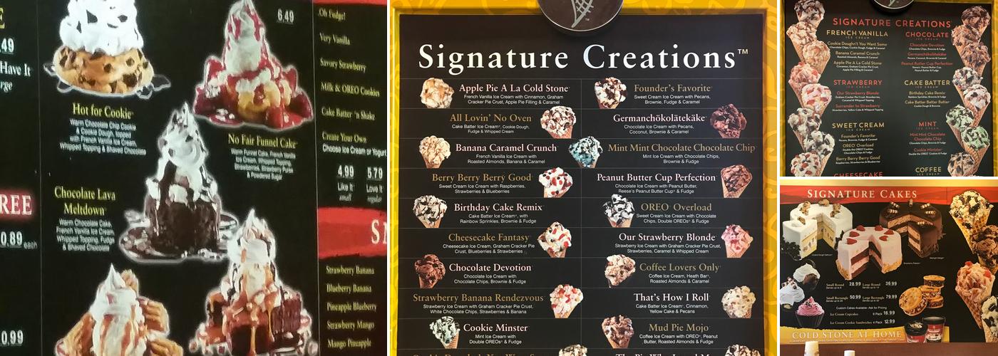 Cold Stone Creamery Menu