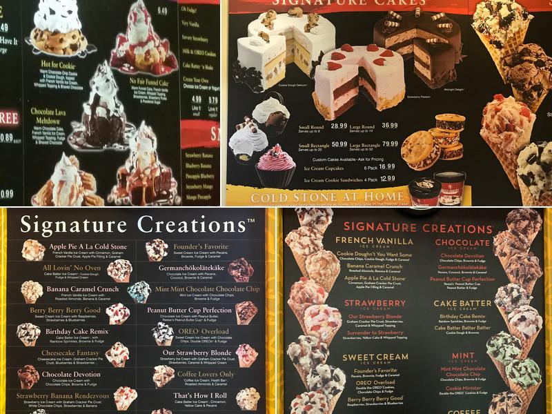 Cold Stone Creamery Menu
