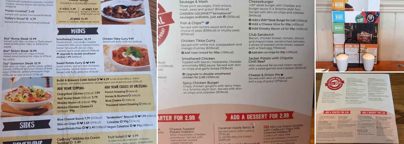 Brewers Fayre Honourable Pilot Menu