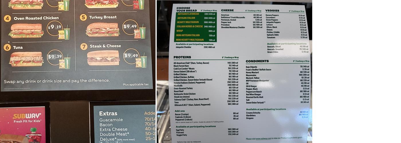 Subway Menu