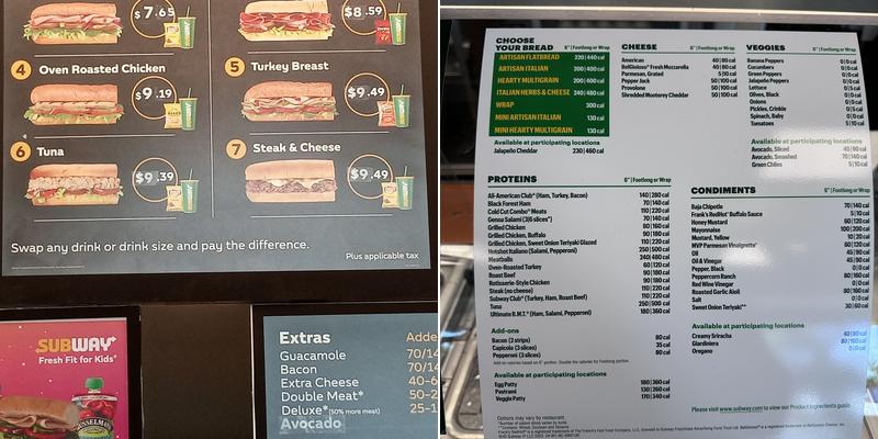Subway Menu