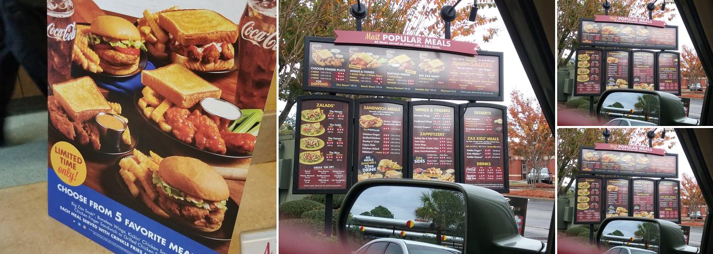 Zaxbys Chicken Fingers & Buffalo Wings Menu