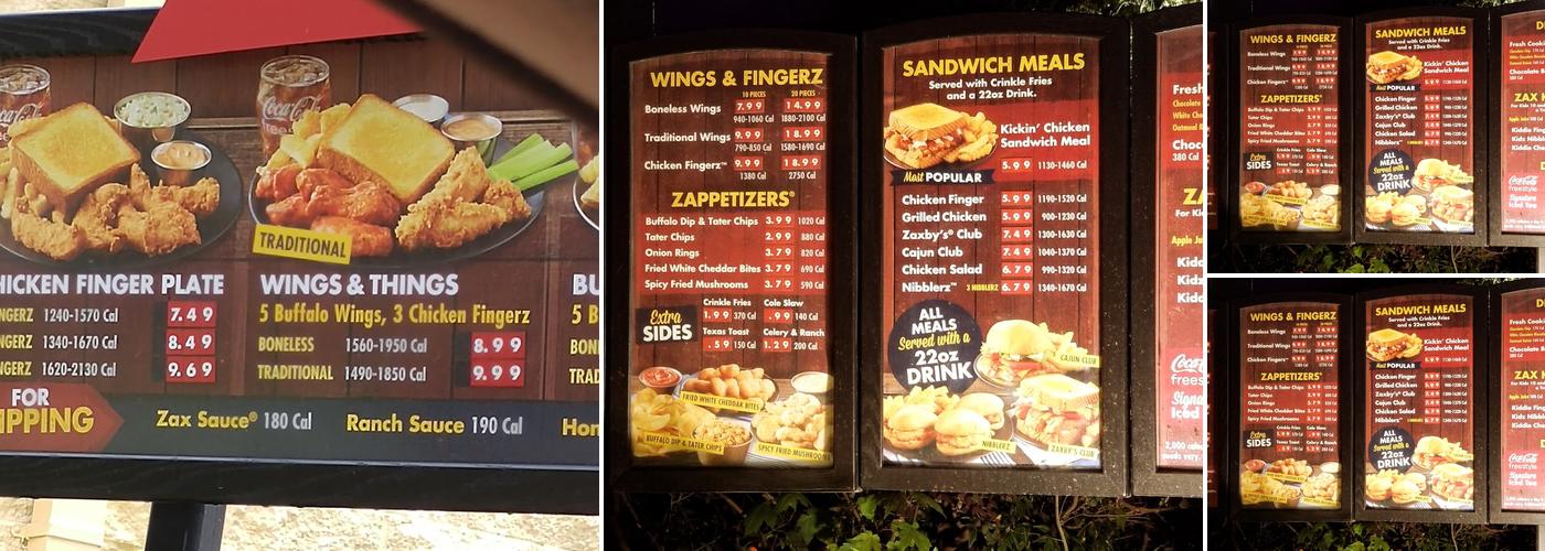 Zaxbys Chicken Fingers & Buffalo Wings Menu