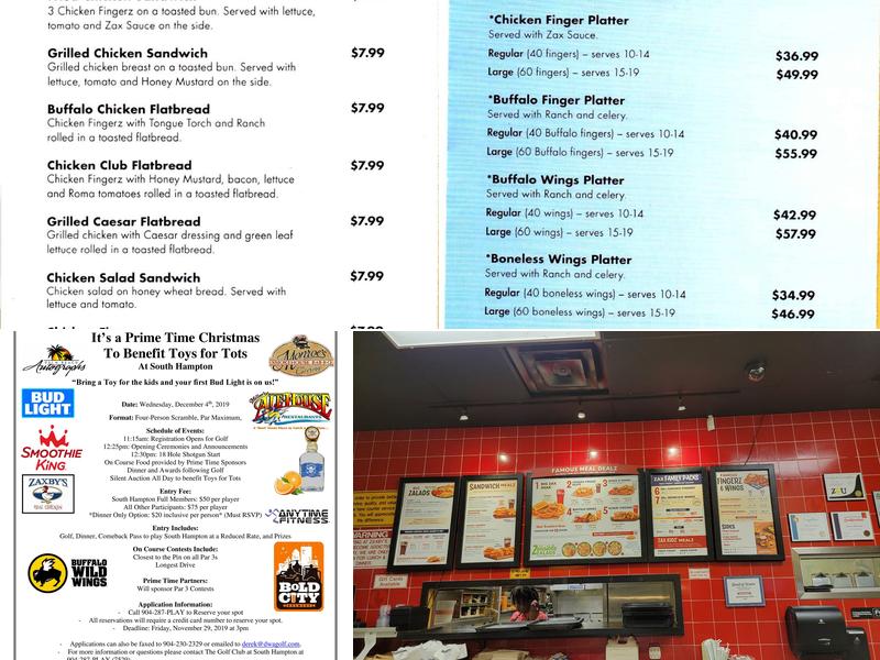 Zaxbys Chicken Fingers & Buffalo Wings Menu