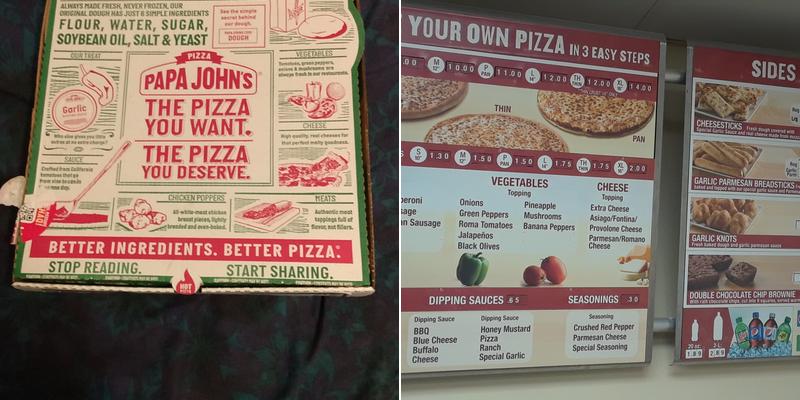 Papa Johns Pizza Menu