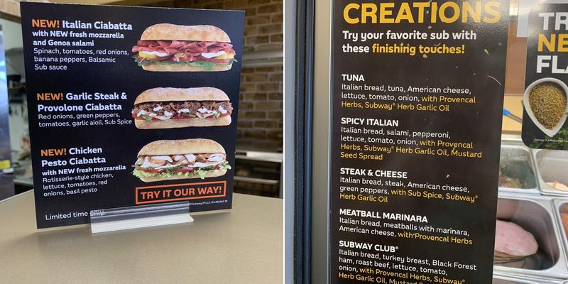 Subway Menu