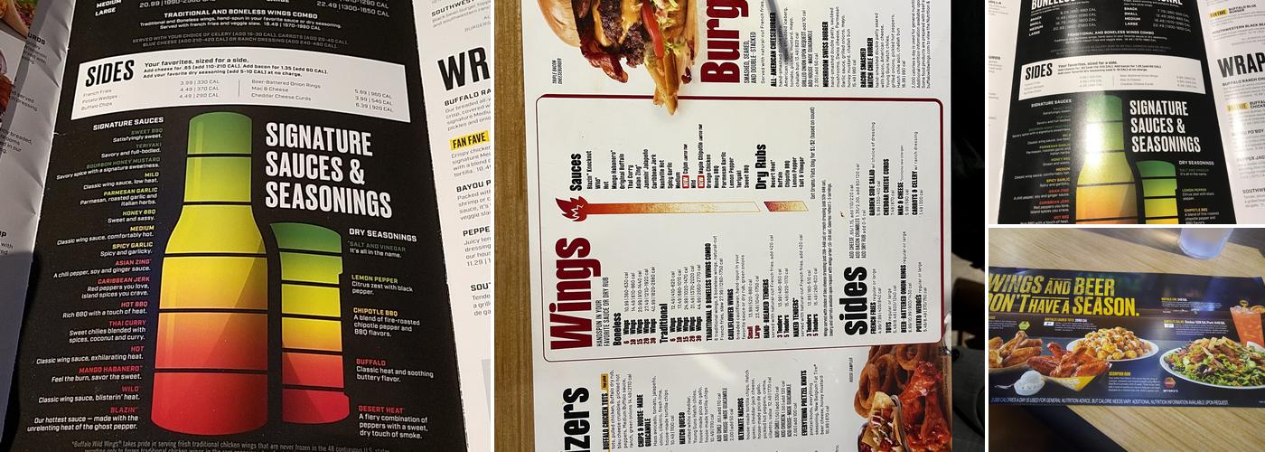 Buffalo WIld Wings Menu