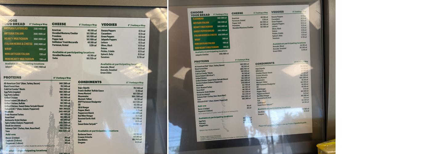 Subway Menu