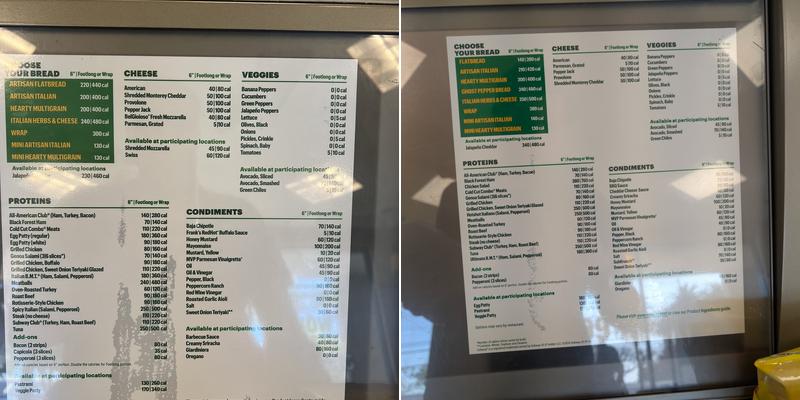 Subway Menu
