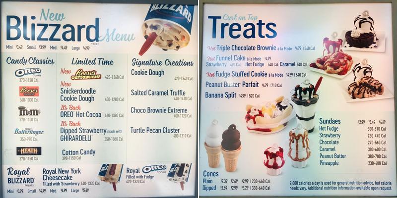 Dairy Queen Menu