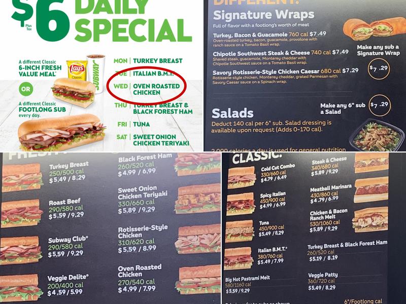 Subway Menu