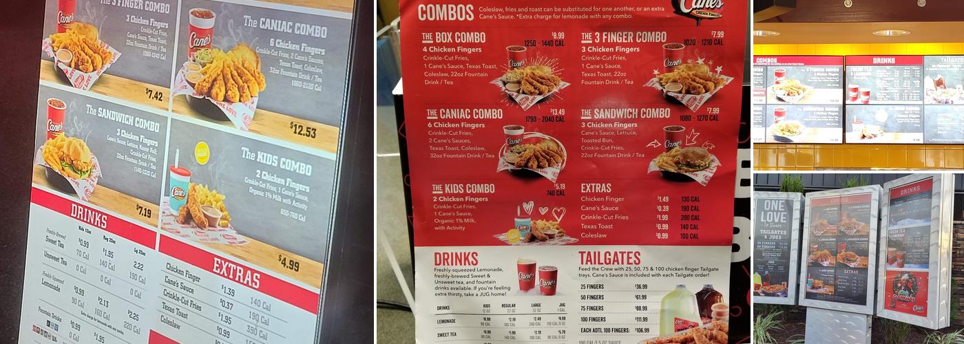 Raising Cane's Chicken Fingers Menu