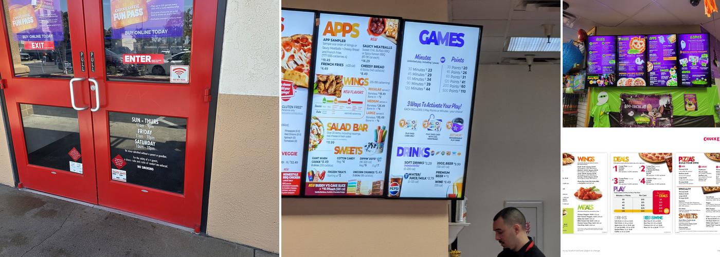 Chuck E. Cheese Menu