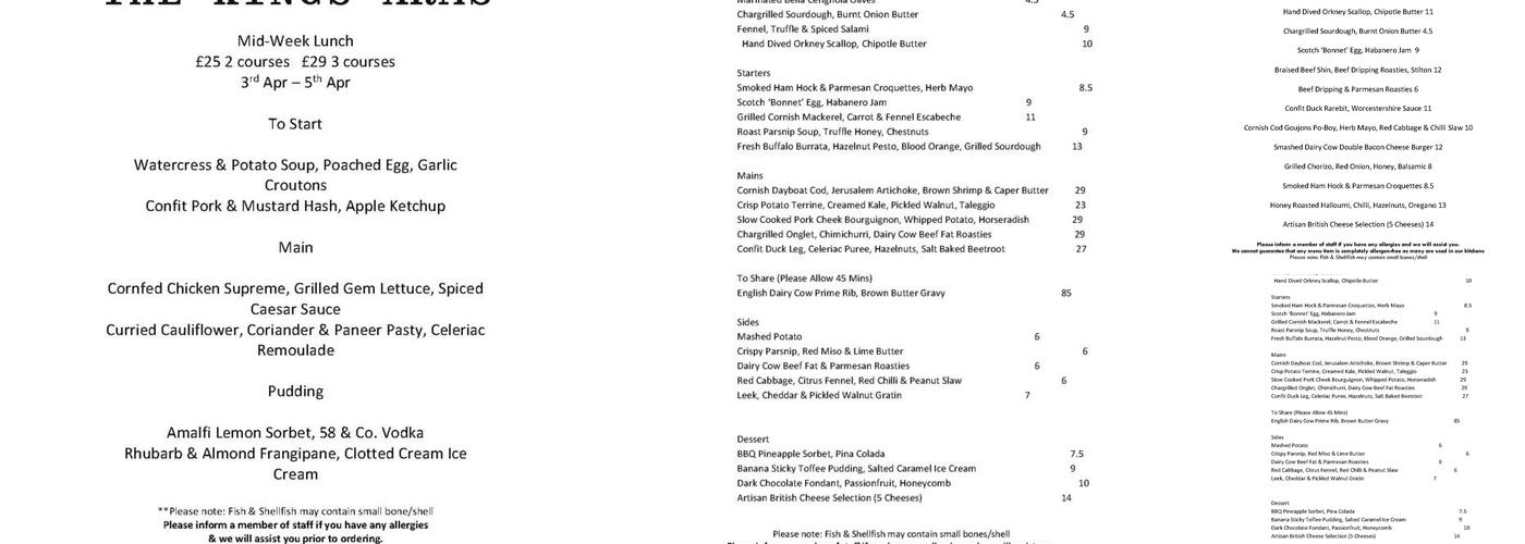 Dylans - The Kings Arms Menu