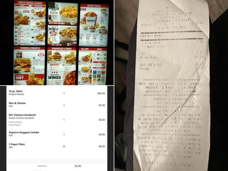 KFC Menu